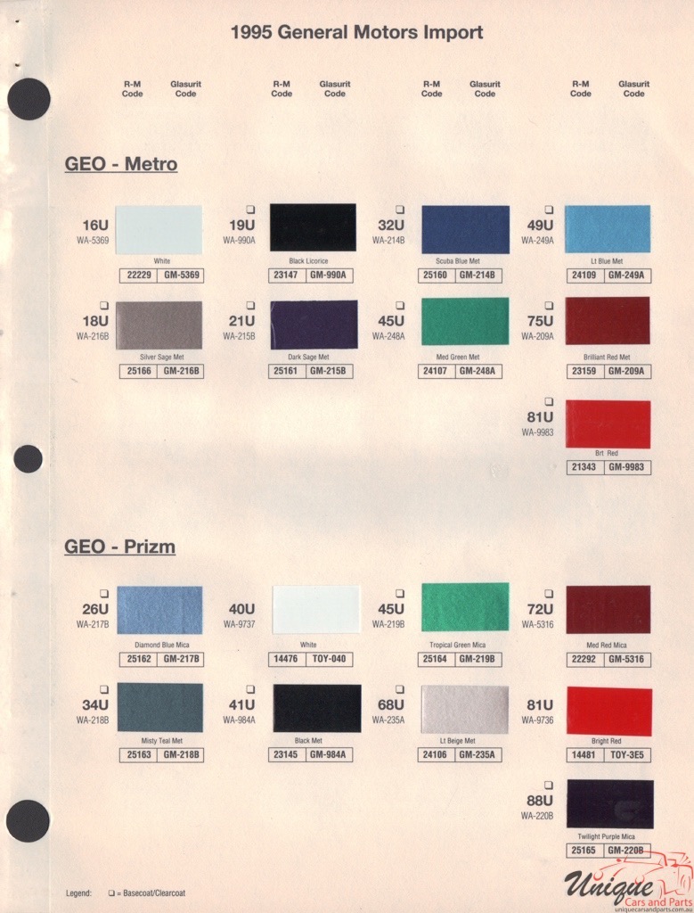 1995 GM GEO Paint Charts RM 20